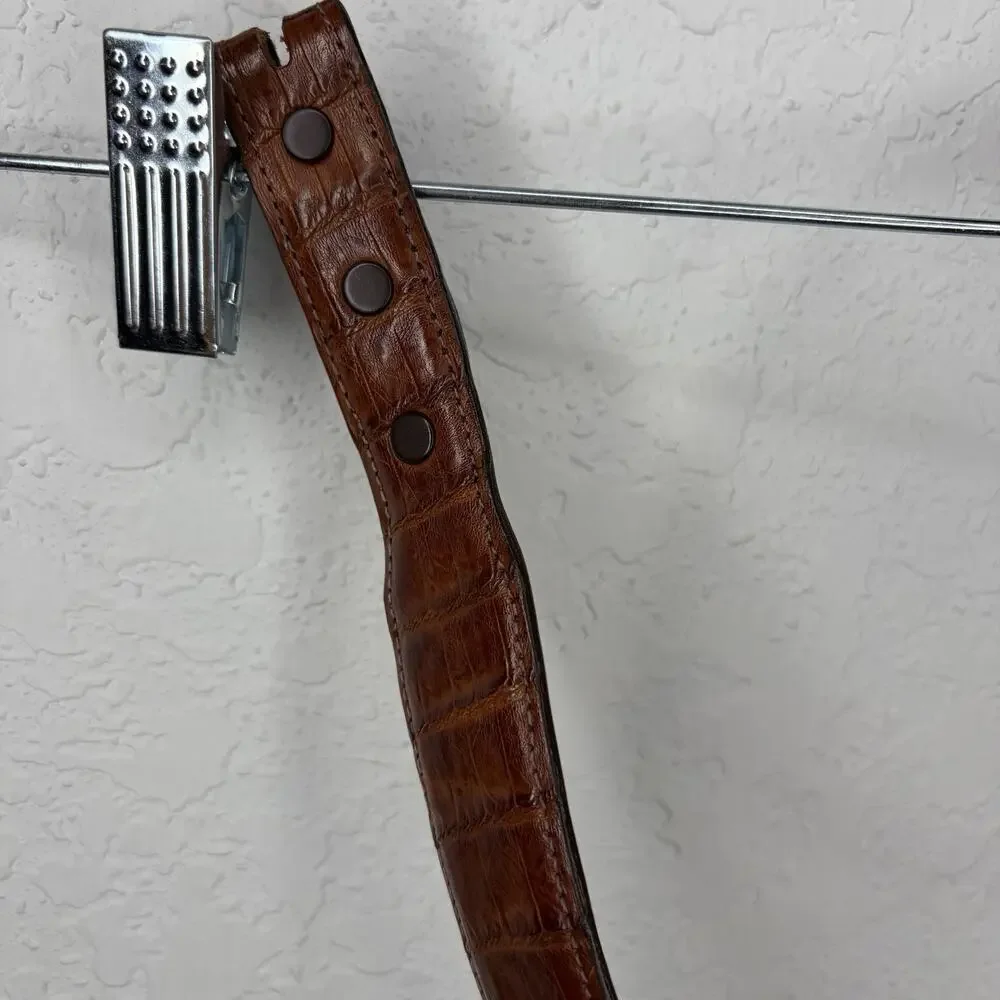 Alexander’s Belts & Buckles Crocodile Brown Belt BLANK Size 40 Sterling Silver